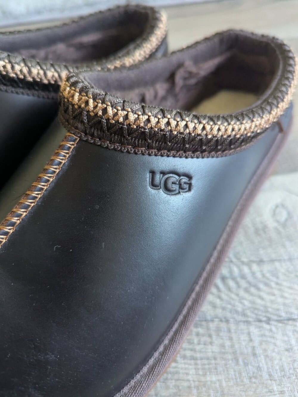 UGG Women's Tasman Leather Regen Slip On Slipper Wool Mule Chocolate Brown 8 - Picture 3 of 13